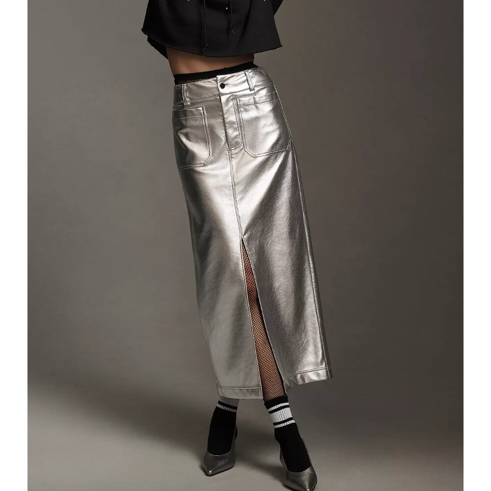 by Anthropologie Metallic Maxi Skirt w/ Slit Colette Size Medium‎